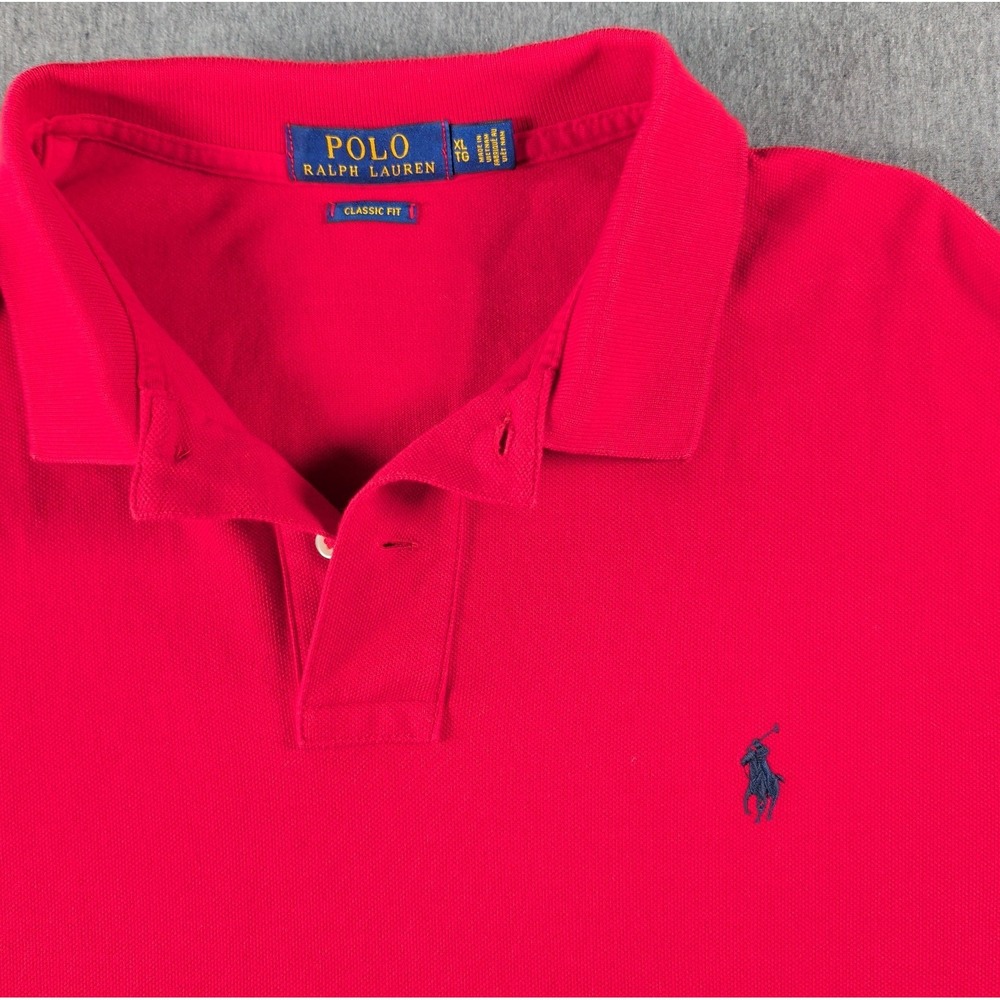 Polo Ralph Lauren Polo Shirt Mens XL Short Sleeve Red  Navy Pony Classic Fit EUC